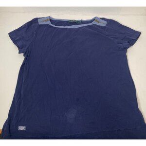 Lauren Ralph Lauren Navy Blue Zipper Accent Short Sleeve Shirt Womens XL